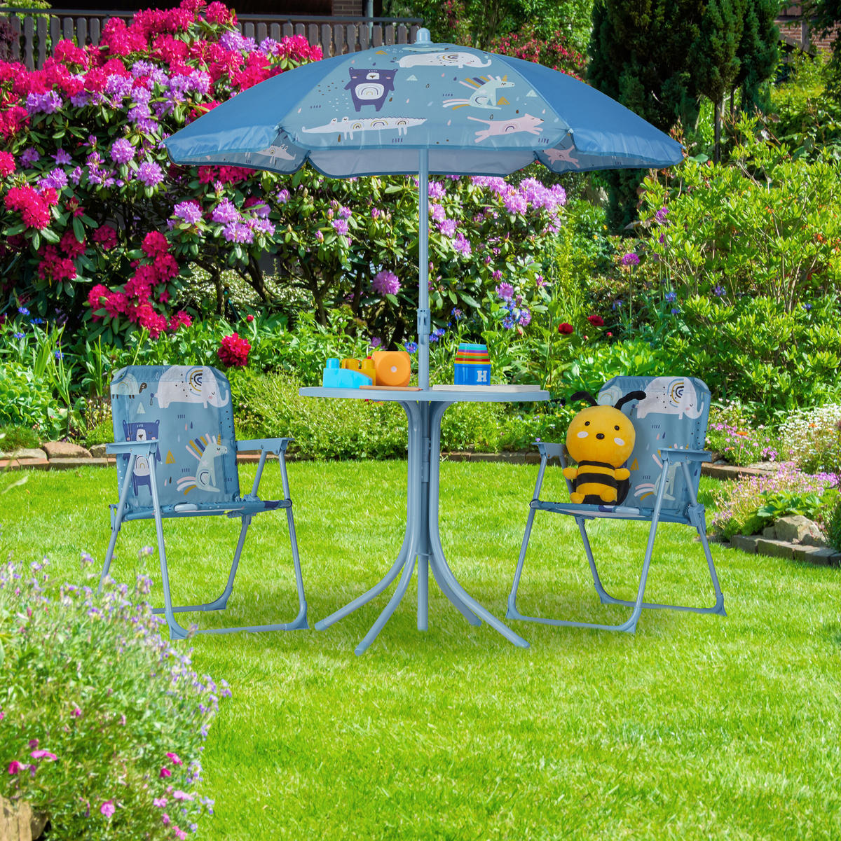 CAMPING-KINDERSITZGRUPPE - Blau, Kunststoff/Textil - Relaxdays