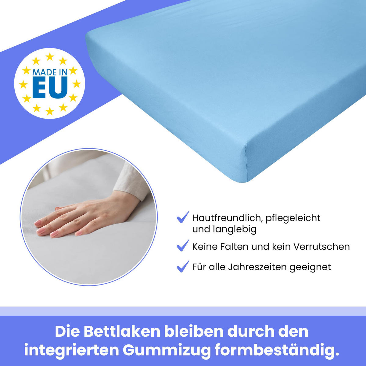 SPANNBETTLAKEN 160/200 cm, Jersey Elastisch 100 % Baumwolle Hellblau - Hellblau, Textil (160/200cm) - Best For Home