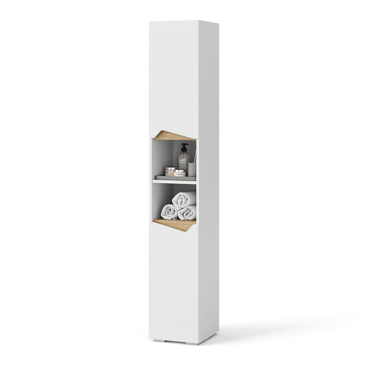 BADSCHRANK Marelle Weiß 30 x 180 cm mit Türen, und offenen Fächern - Weiß, Holzwerkstoff (30/180/35cm) - Vicco