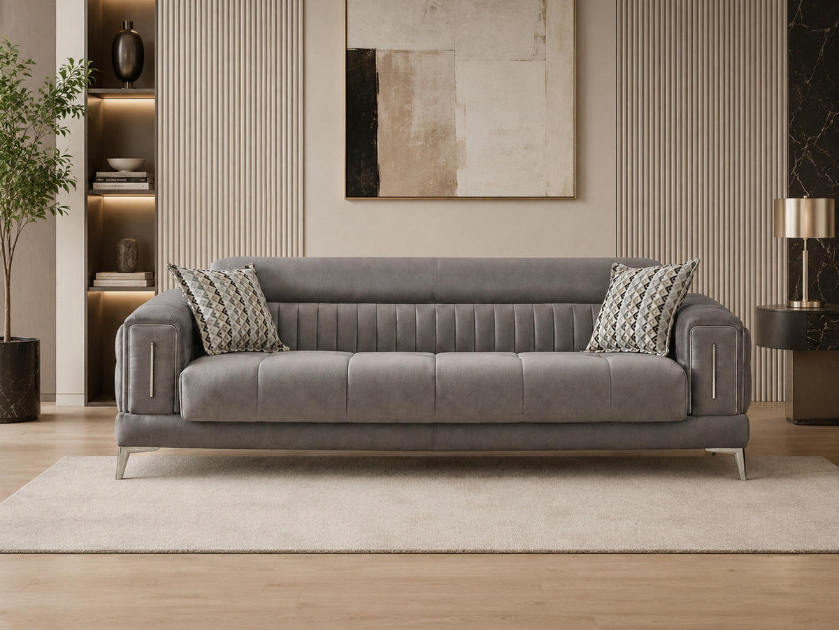 SITZGARNITUR Arica, Grau Stellvariante 3+3 - Grau, Holzwerkstoff/Kunststoff (240/80/95cm)