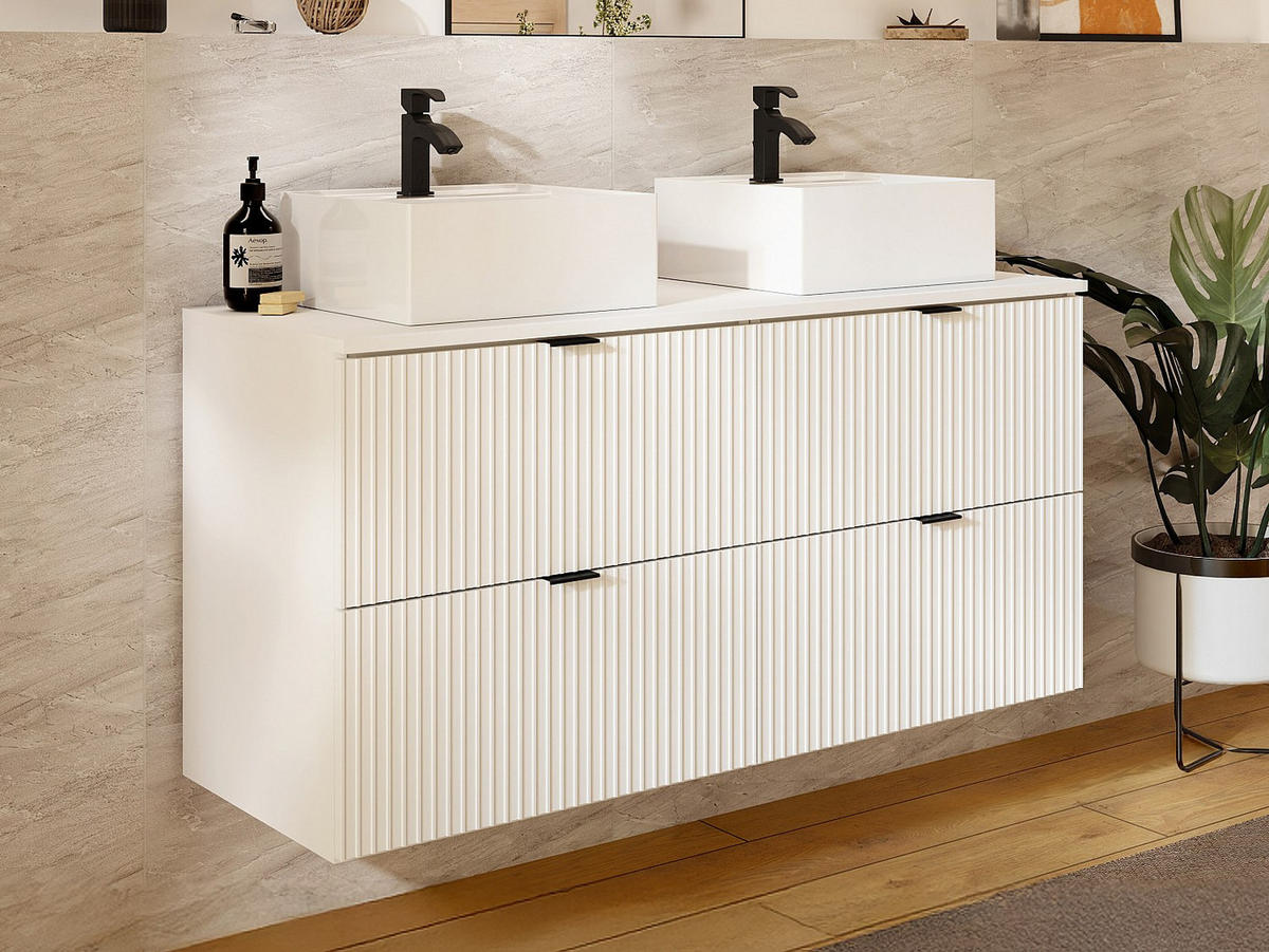 DOPPELWASCHTISCH - 120 cm x 47 cm - Holz, Platte - Weiß - ZEVINI - Weiß, Holz (120/60/47cm) - Vente-Unique