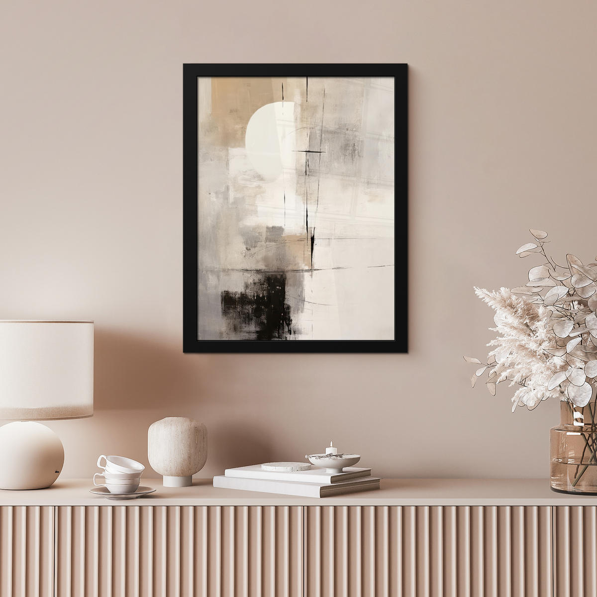 GERAHMTES BILD Abstrakt - Kunst - Grau 30x40 cm - Hellgrau, Papier (30/40cm) - MuchoWow
