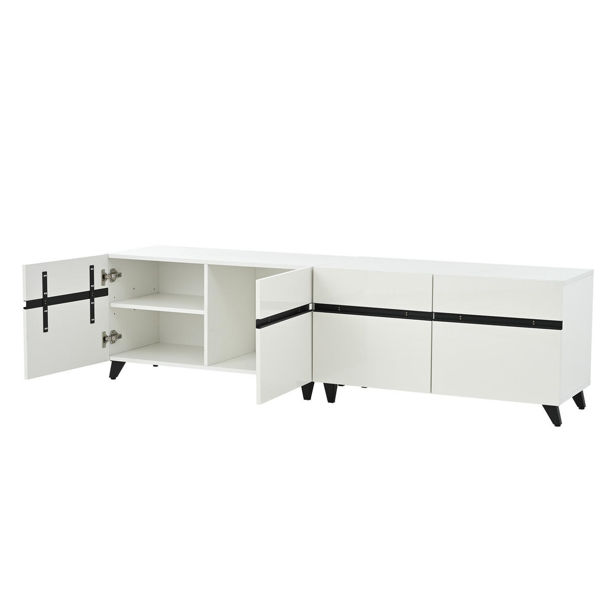 TV-SCHRANK 180/40/49 cm Weiß Hochglanz mit 4 Schränken für 80 Zoll TV - Weiß, Holzwerkstoff (180/49/40cm) - Oxeza