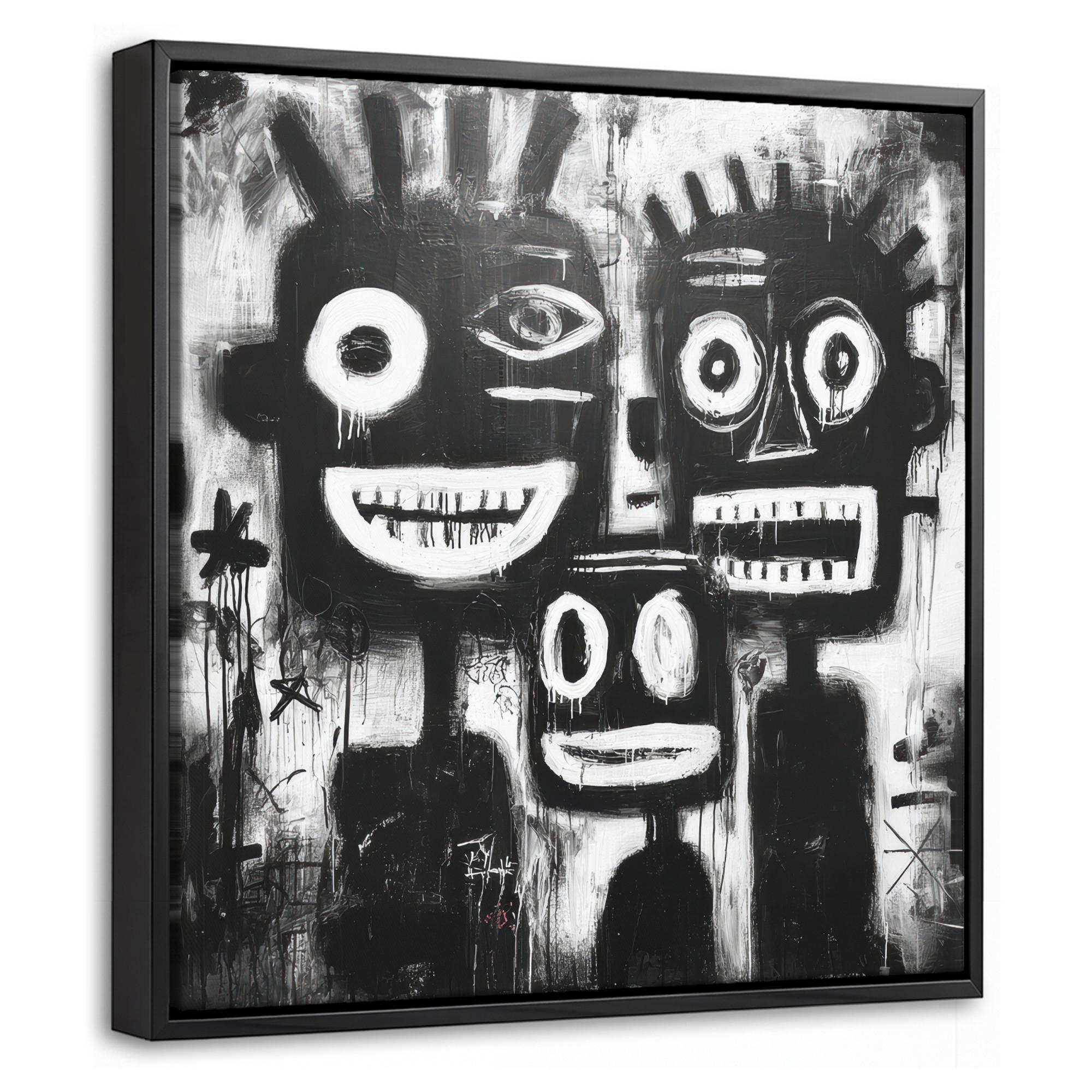 LEINWAND Bilder mit Rahmen - Malerei - Figuren - Schwarz - Abstrakt - 20x20 - Schwarz, Textil (20/20cm) - MuchoWow