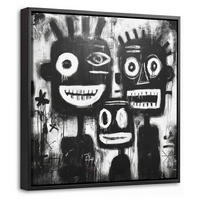 LEINWAND Bilder mit Rahmen - Malerei - Figuren - Schwarz - Abstrakt - 20x20 - Schwarz, Textil (20/20cm) - MuchoWow