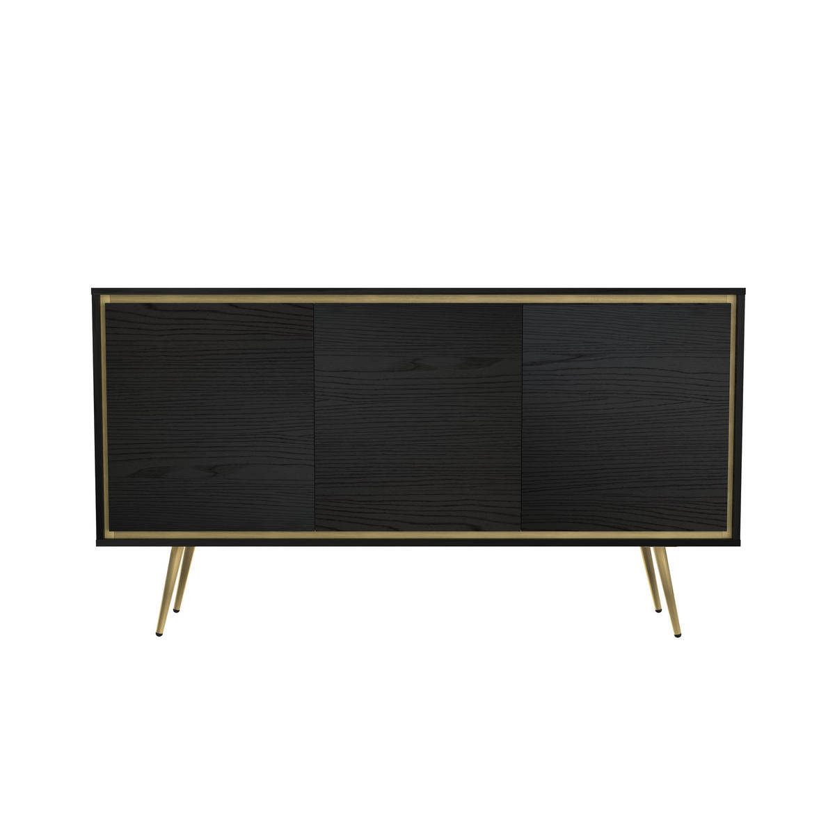 KOMMODE Lori mit 3 Türen, Push-to-open-Öffnung, schwarz - Schwarz, Holzwerkstoff/Metall (150/80/40cm) - Beautysofa