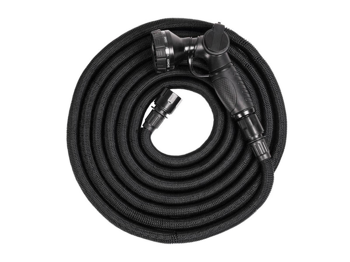 GARTENSCHLAUCH SET Deluxe Flexschlauch 15m schwarz mit Premium Handbrause - Schwarz, Textil (1500cm) - by Benson