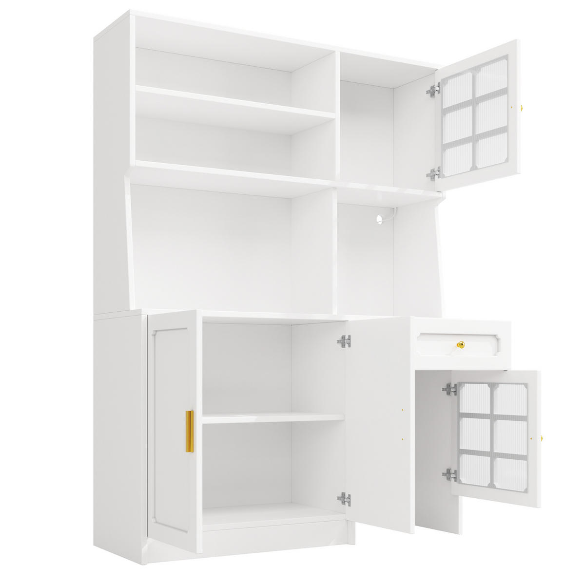 DONJI kuhinjski element, 130/45/180 cm, MDF bijeli, s LED rasvjetom i staklenim vratima - bijela, drvni materijal (130/180/45cm) - BEAOK