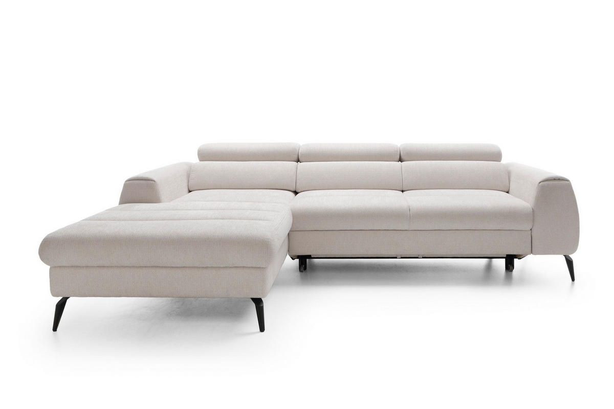 ECKSOFA NOTE Creme Chenille mit Schlaffunktion - Creme, Holz (270/184cm) - MASSENO