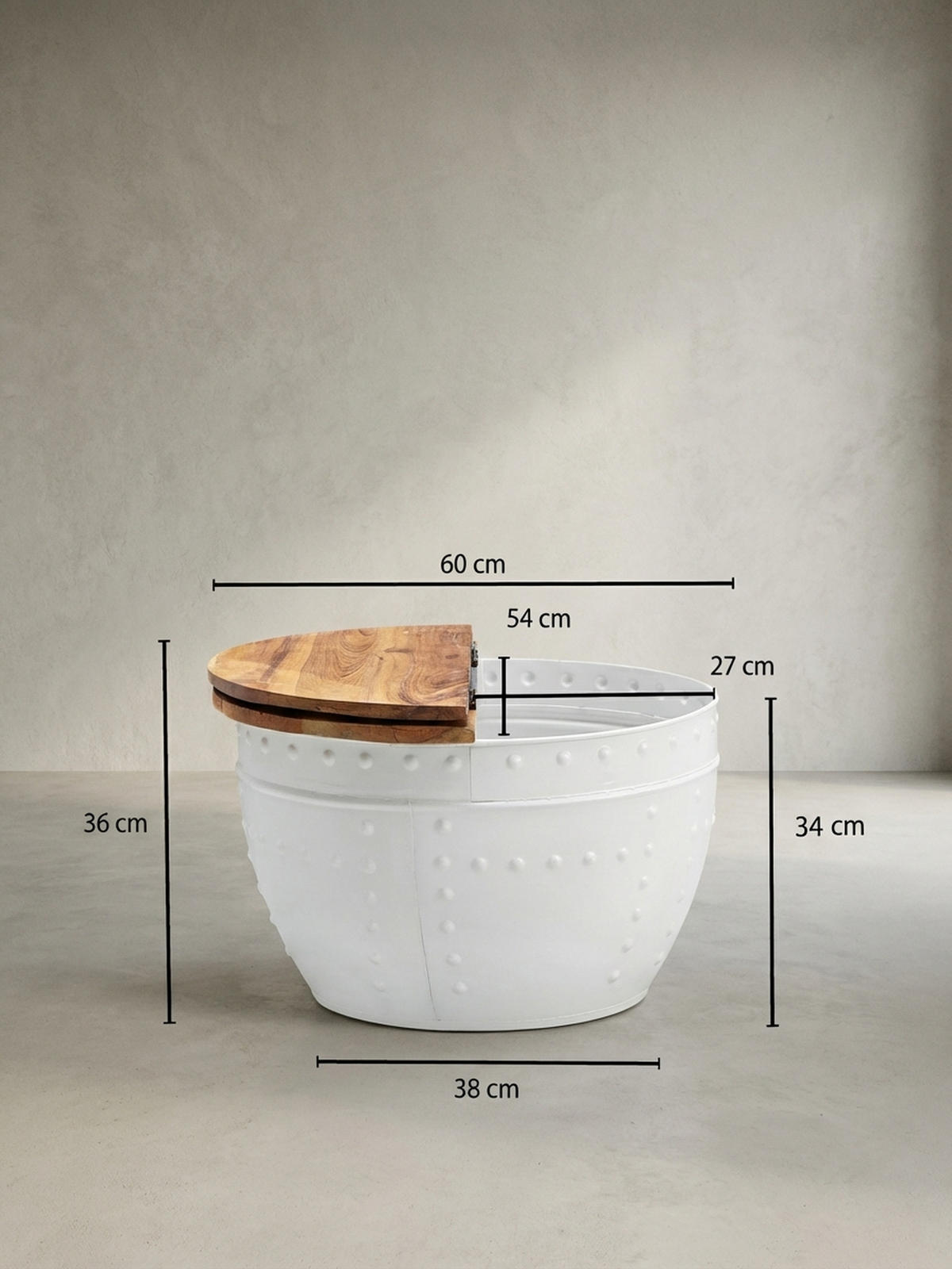 COUCHTISCH Massivholz mit klappbarer Tischplatte im industriellen Stil und Metallgestell, Weiß 60x60x36 cm - Weiß, Holz/Metall (60/60/36cm) - KADIMA DESIGN