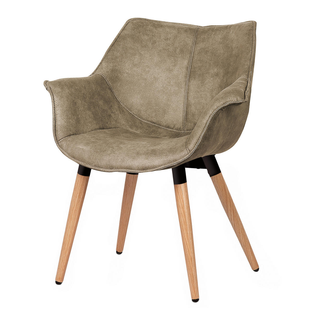 ARMLEHNENSTUHL - Microfaser / Eiche massiv - Beige, Textil (70/81/64cm) - home24