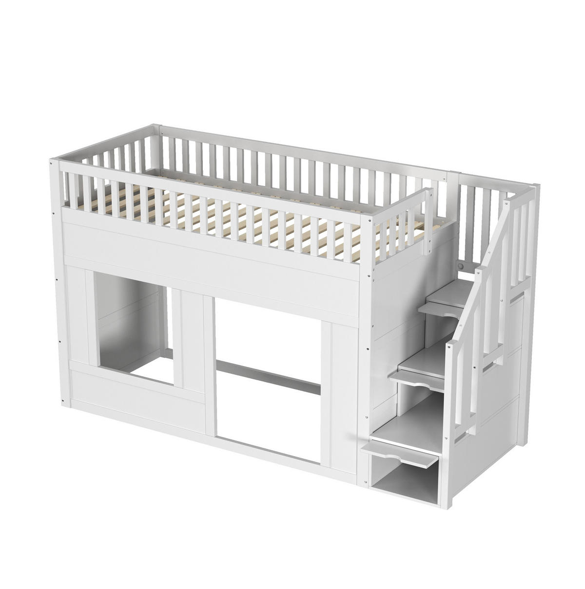 HOCHBETT 90/200 cm mit Treppenschrank, Stauraum und umbaubarem Spielbereich, Weiß - Weiß, Holzwerkstoff (90/200cm) - Redom