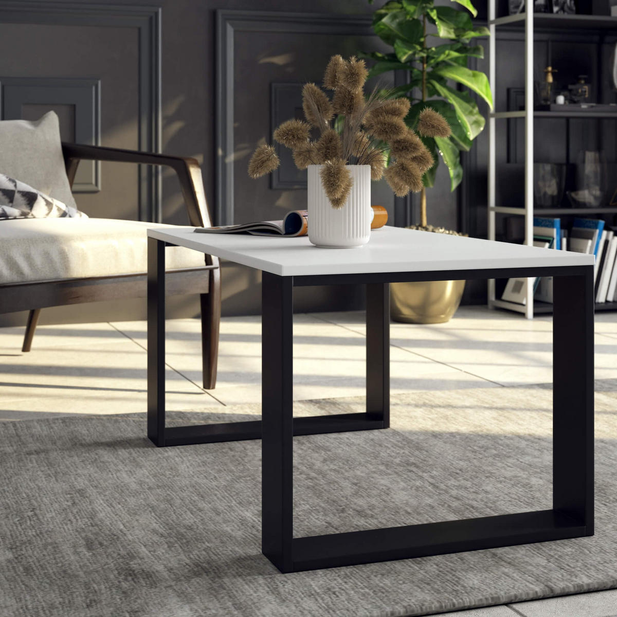 COUCHTISCH NOX, Weiß-Schwarz, 92x53x45 cm - Schwarz/Weiß, Holz (53/92/45cm) - Milordbikes