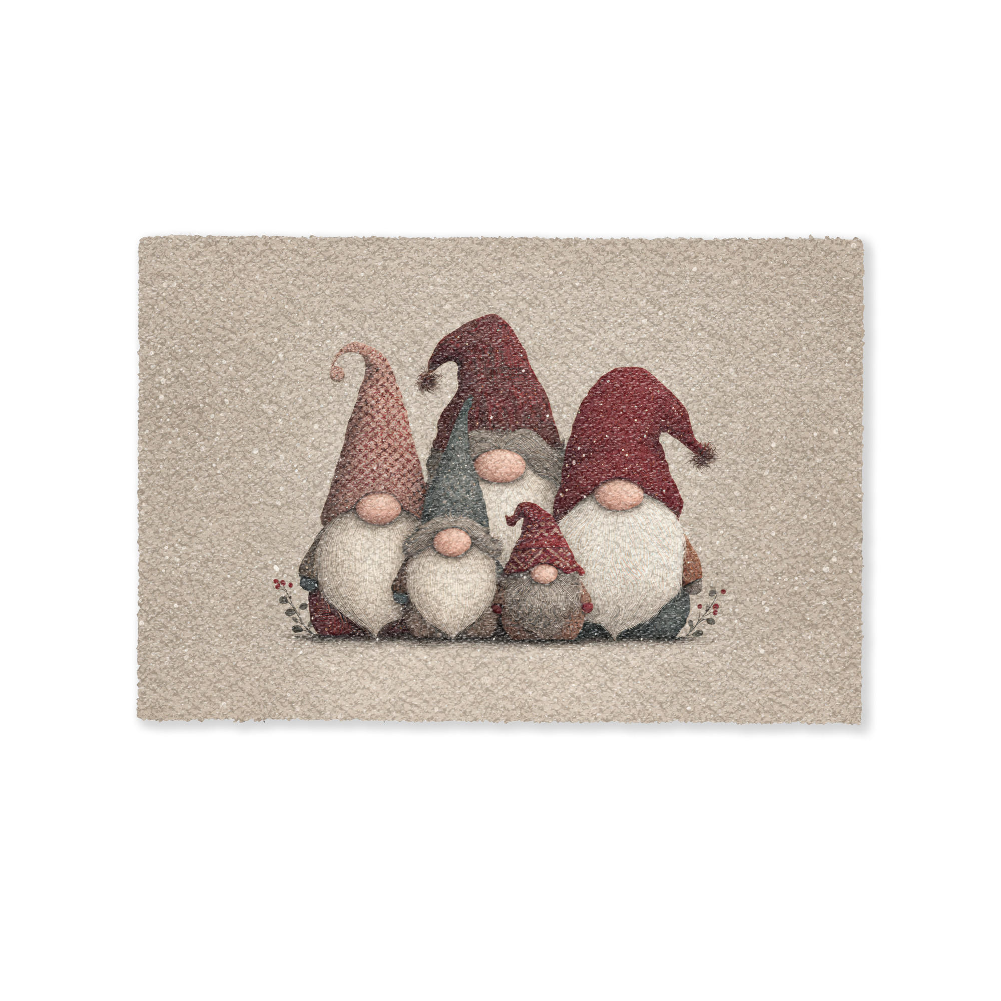 FUSSMATTE Wichtel - Weihnachten - Schnee - Zipfelmützen 90x60 cm - Beige, Kunststoff (90/0.4cm) - MuchoWow