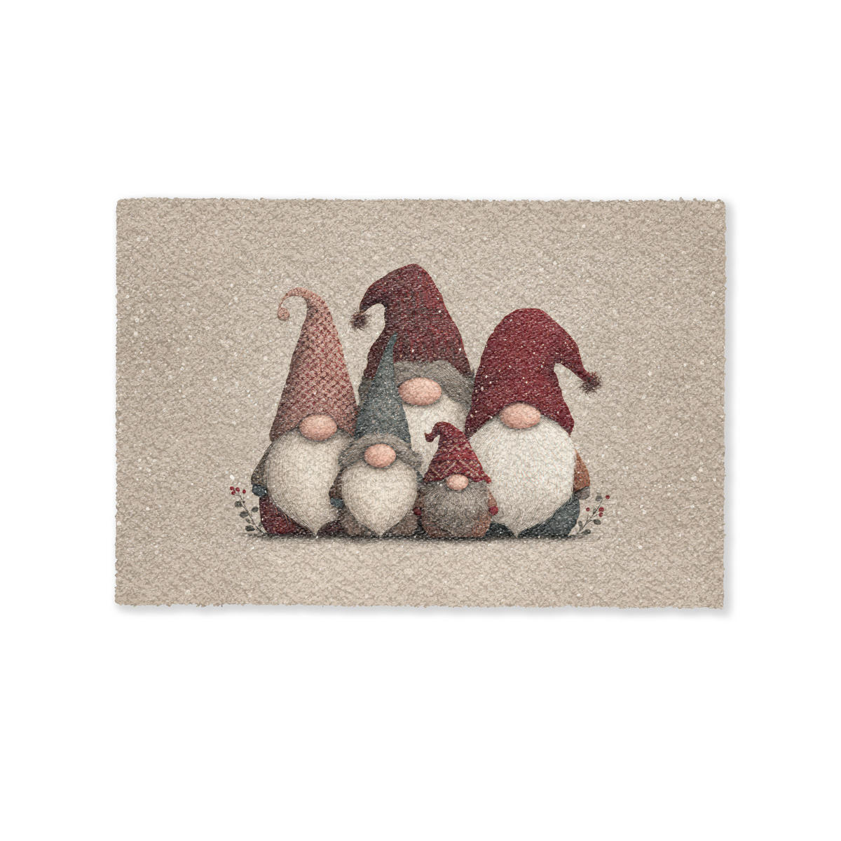 FUSSMATTE Wichtel - Weihnachten - Schnee - Zipfelmützen 90x60 cm - Beige, Kunststoff (90/0.4cm) - MuchoWow