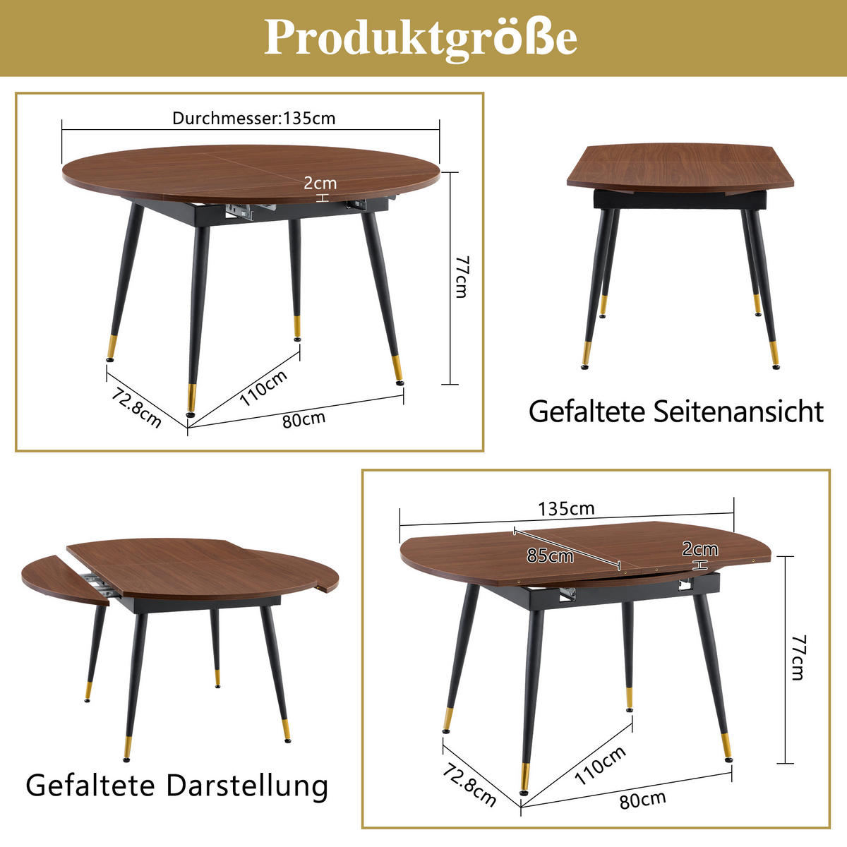 AUSZIEHTISCH Nussbaumfarben 135/85/77 cm - Walnussfarben, Holz (85/135/77cm) - PANGIVO
