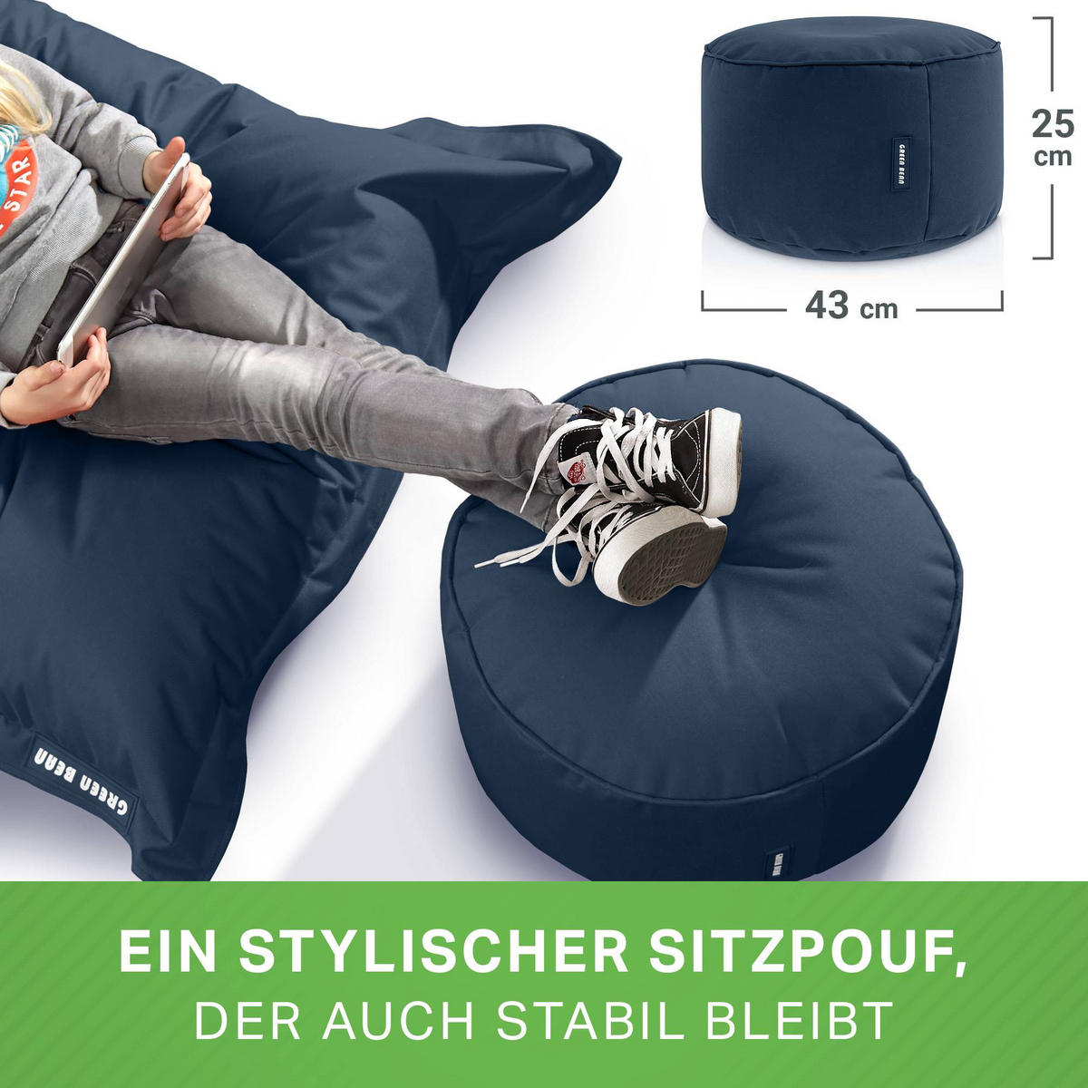 SITZSACK-HOCKER Pouf "Stay" 45x25cm - Blaugrau, Textil (45/25/45cm) - Green Bean