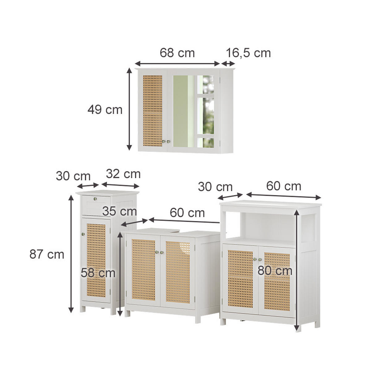 BADMÖBEL-SET Rosario Weiß 4 teilig, mit Midischrank - Weiß, Holzwerkstoff (60/58/35cm) - Vicco