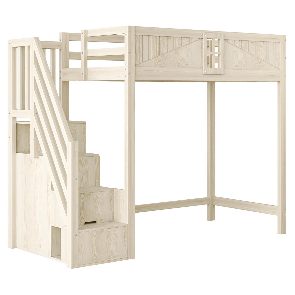 HOCHBETT aus 90x200 cm Naturholz mit austauschbarer Leiter, Stauraum und Sicherheitsumrandung - Naturfarben, Holzwerkstoff (90/190cm) - Modfu