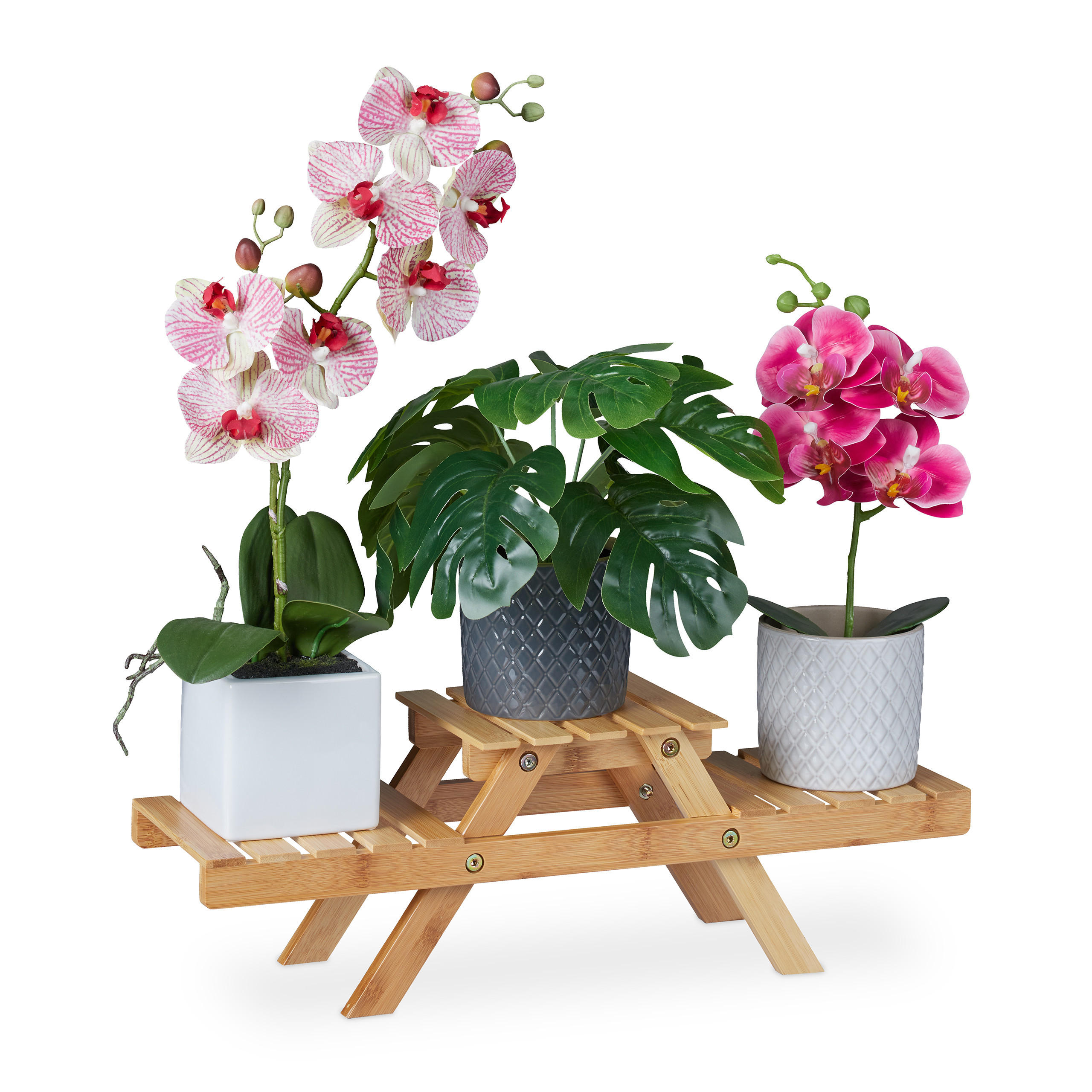 BLUMENTREPPE - Hellbraun, Holz (51.5/17/15cm) - Relaxdays