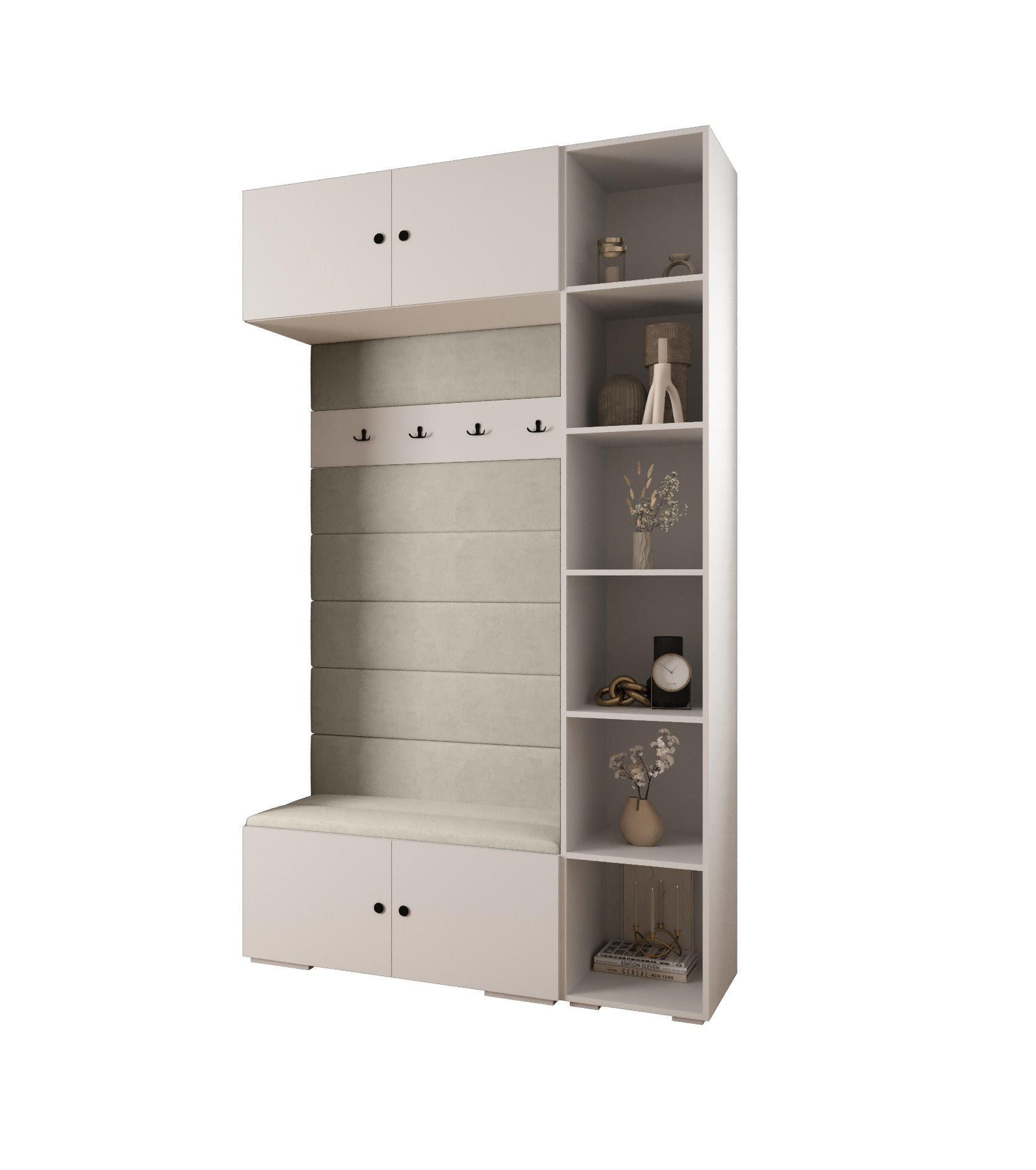 Abiks Möbel Garderoben-Set Weiß, Beige, Schwarz 140x236.7x47 cm