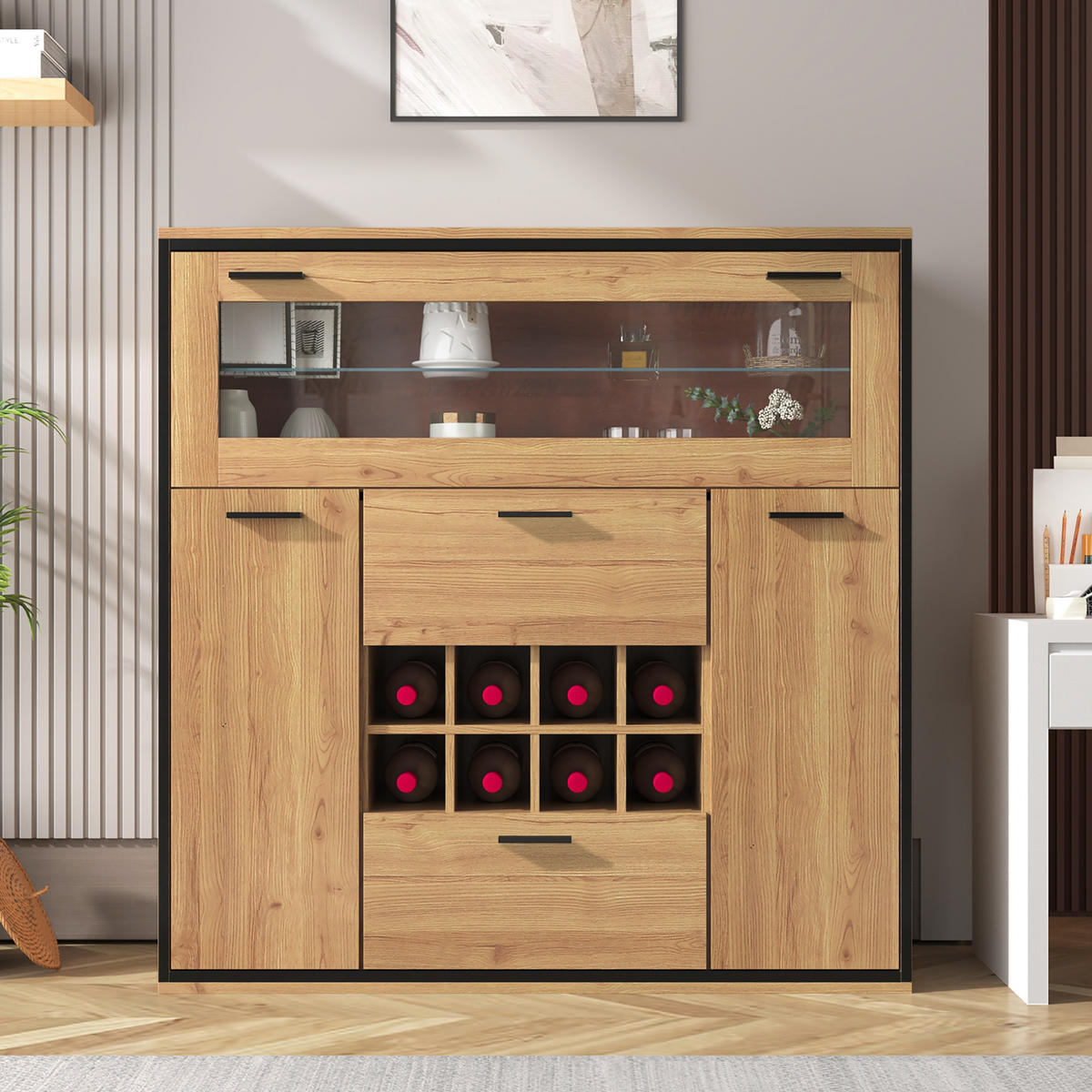 SIDEBOARD Weinschrank Glas Regal - Naturfarben, Holzwerkstoff (110/111/38cm) - LEBENLANG