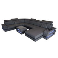 WOHNLANDSCHAFT Bologna Grau Schwarz Echtleder - Grau, Leder (397/89/299cm)