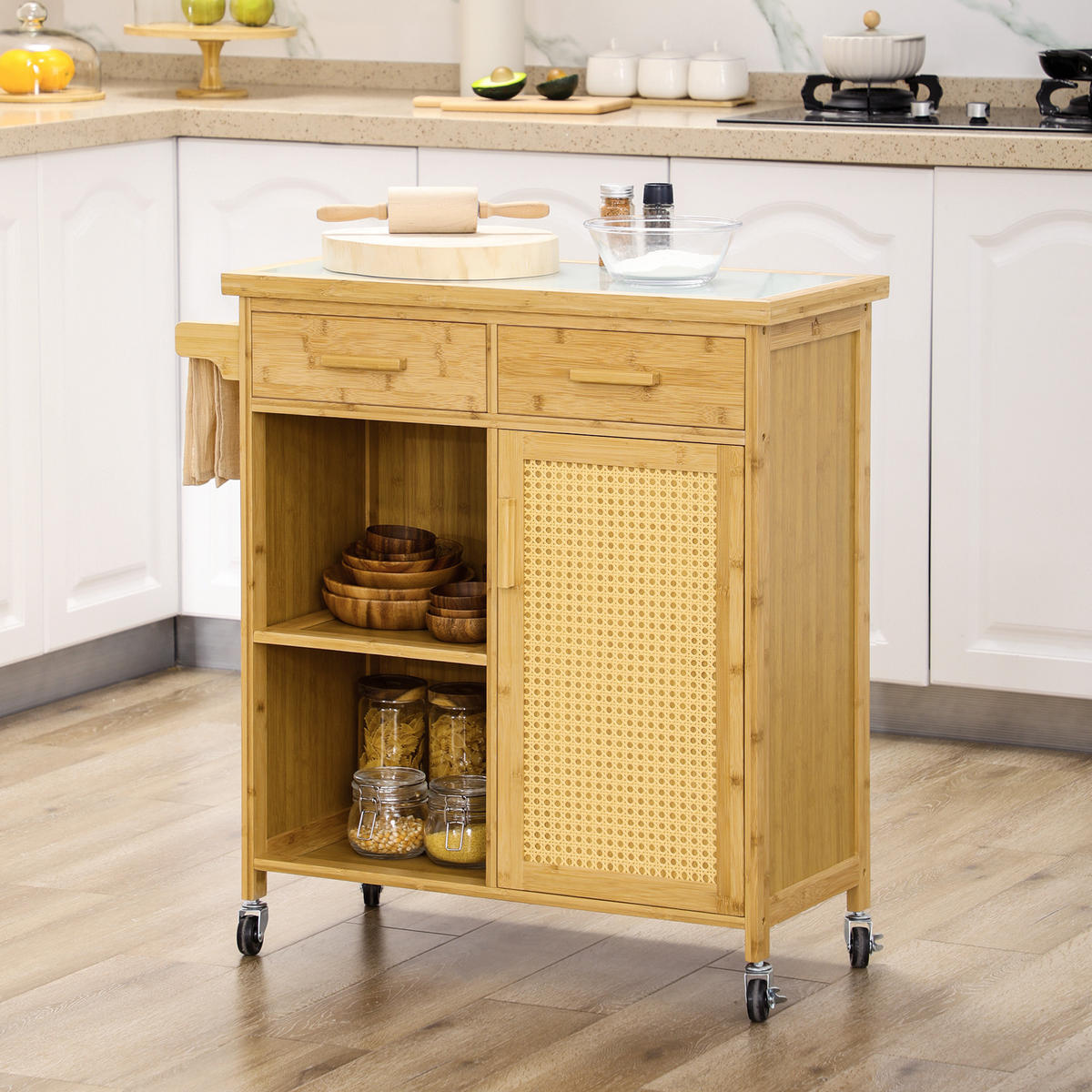 KÜCHENWAGEN, Bambus, Naturholz - Naturfarben, Naturmaterialen (36/85/84cm) - HOMCOM