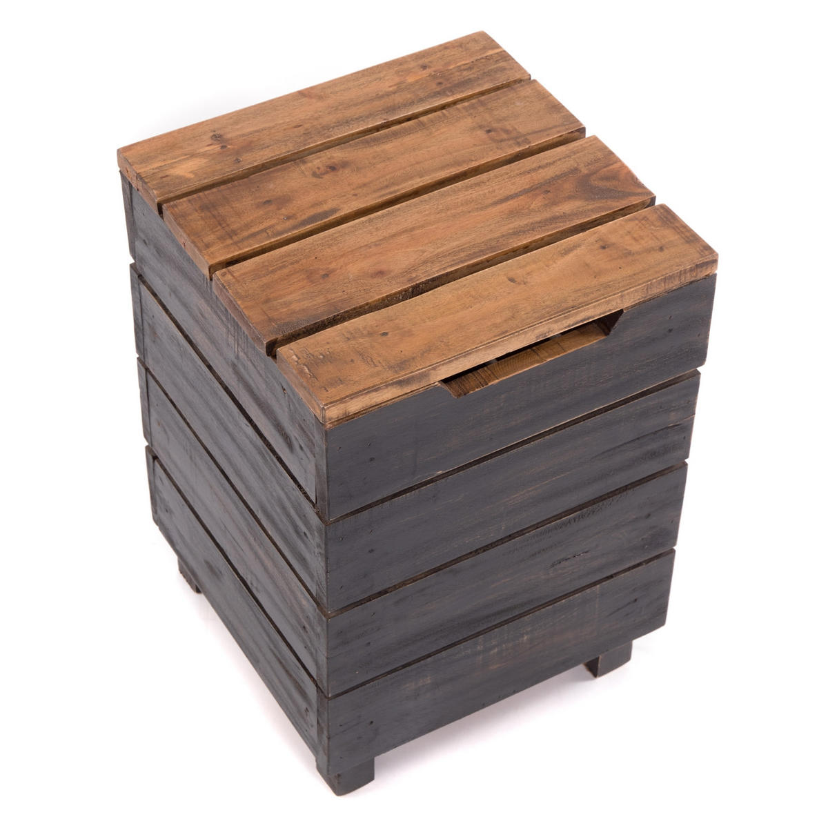 WÄSCHEKORB STORAGE 50 Massivholz, klappbarer Deckel 04 schwarz-natur - Graubraun, Holz (35/50/35cm) - DESIGN DELIGHTS