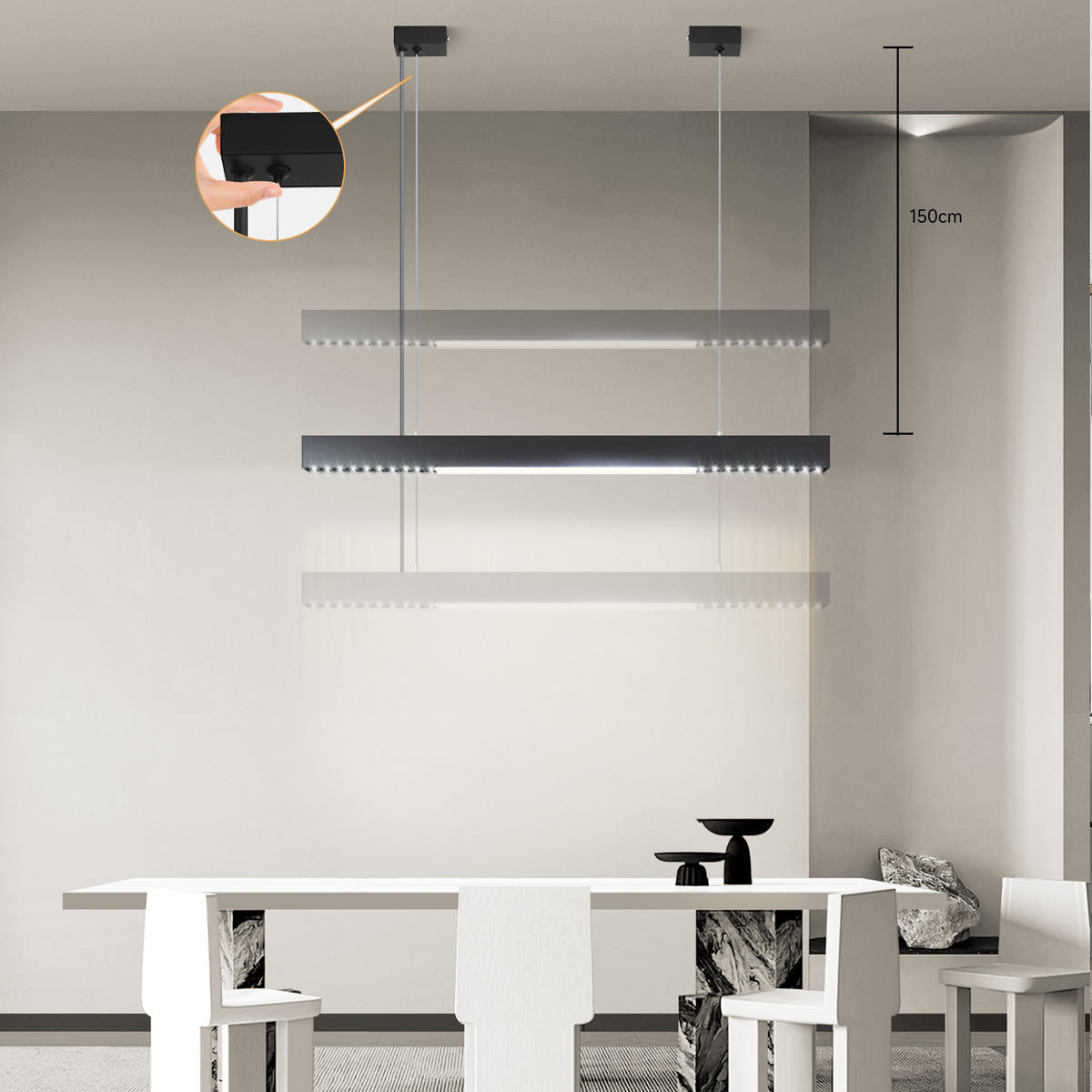HÄNGELEUCHTE Tarnf 7.5/3.3/106.5 cm - Schwarz, Metall (106.5/7.5/3.3cm) - ZMH