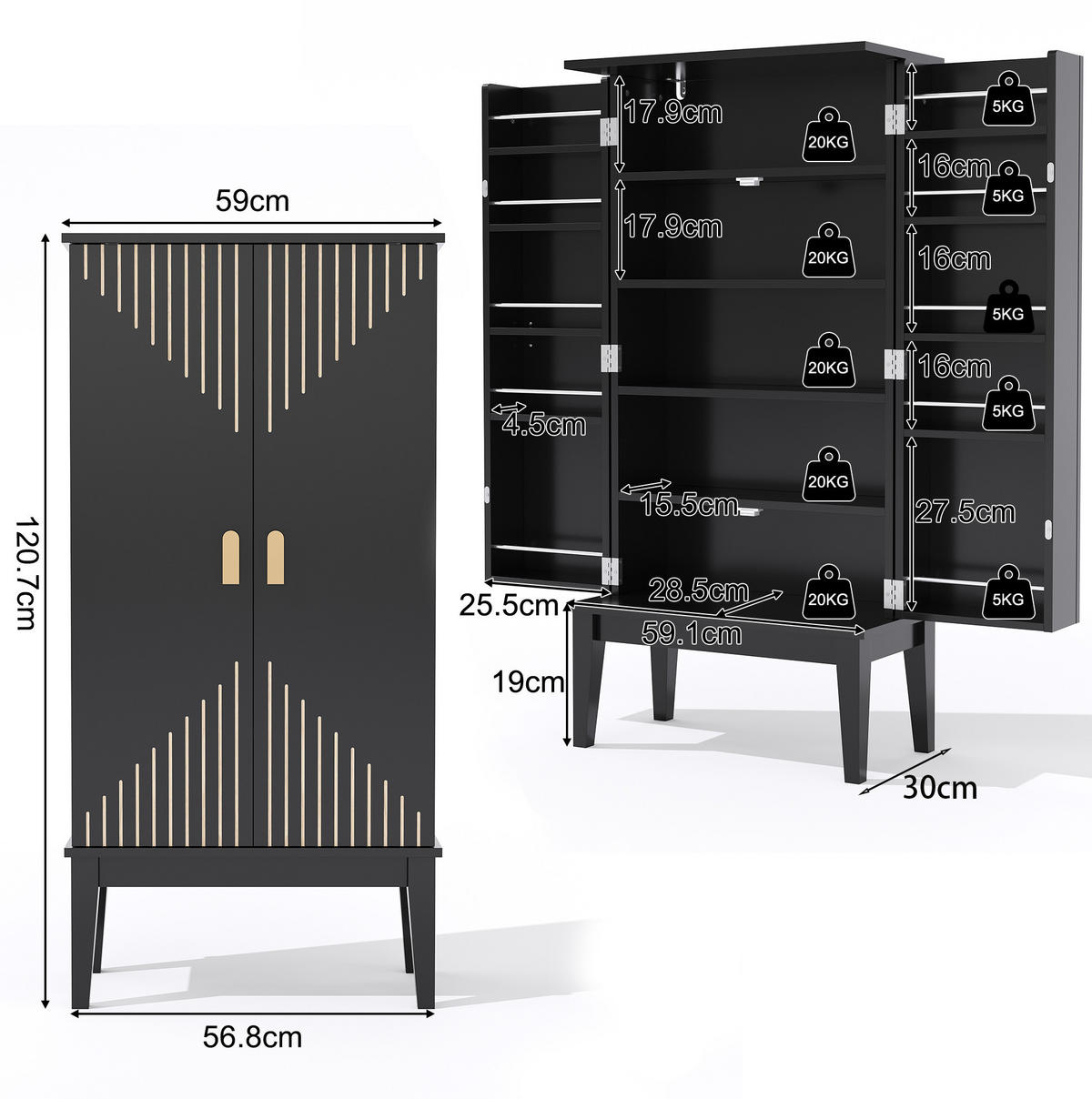 BUFFET 120/59/30 cm Schwarz aus MDF mit 2 Türen - Schwarz, Holzwerkstoff (30/120/59cm) - OKMYHOME