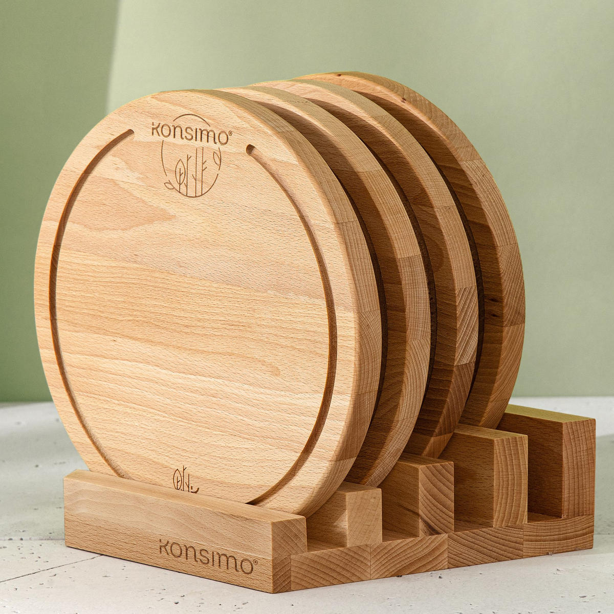 SCHNEIDEBRETT Set mit Halter Hemero 4tlg - Buchefarben, Holz (25/8cm) - KONSIMO®