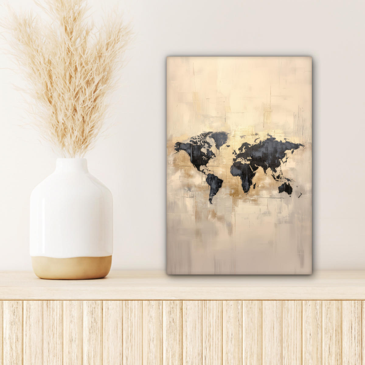 LEINWANDBILD Weltkarte - Gold - Schwarz - Abstrakt Deko Wohnzimmer 20x30 cm - Kupferfarben, Textil (20/30cm) - MuchoWow