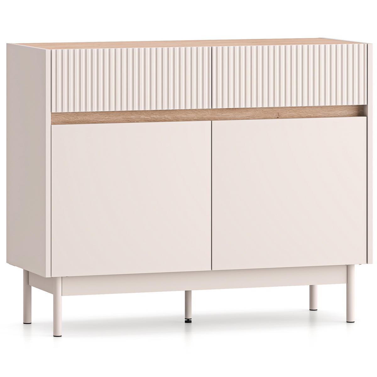 KOMMODE NALIA, Creme/Eiche - Eichefarben/Creme, Holzwerkstoff/Metall (104/85/40cm) - KONSIMO®