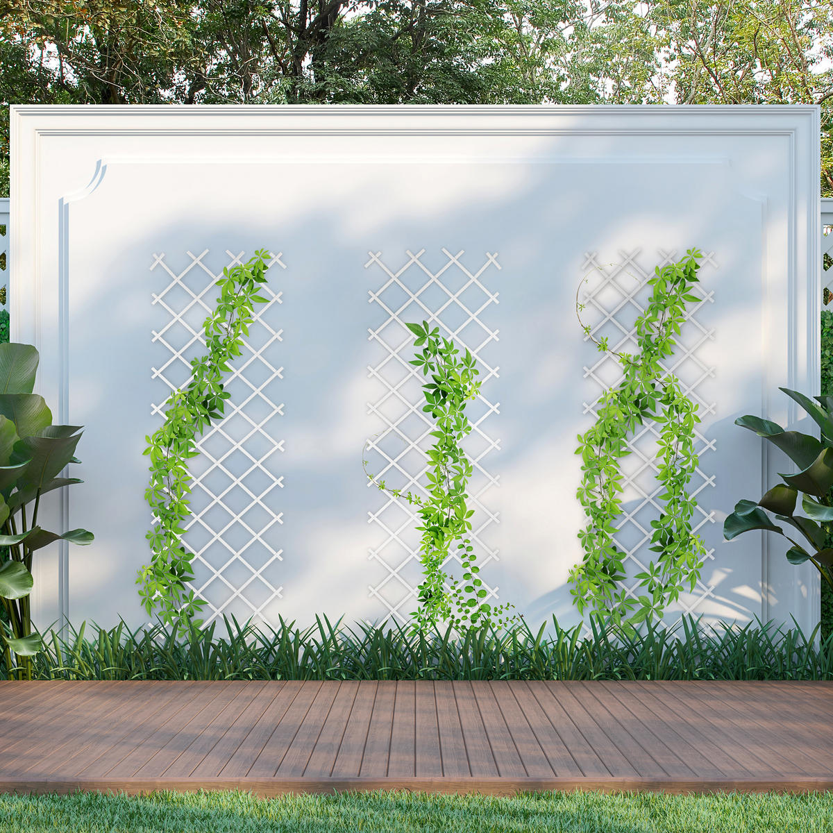 3XRANKGITTER - Weiß, Kunststoff (90/250/2cm) - Relaxdays