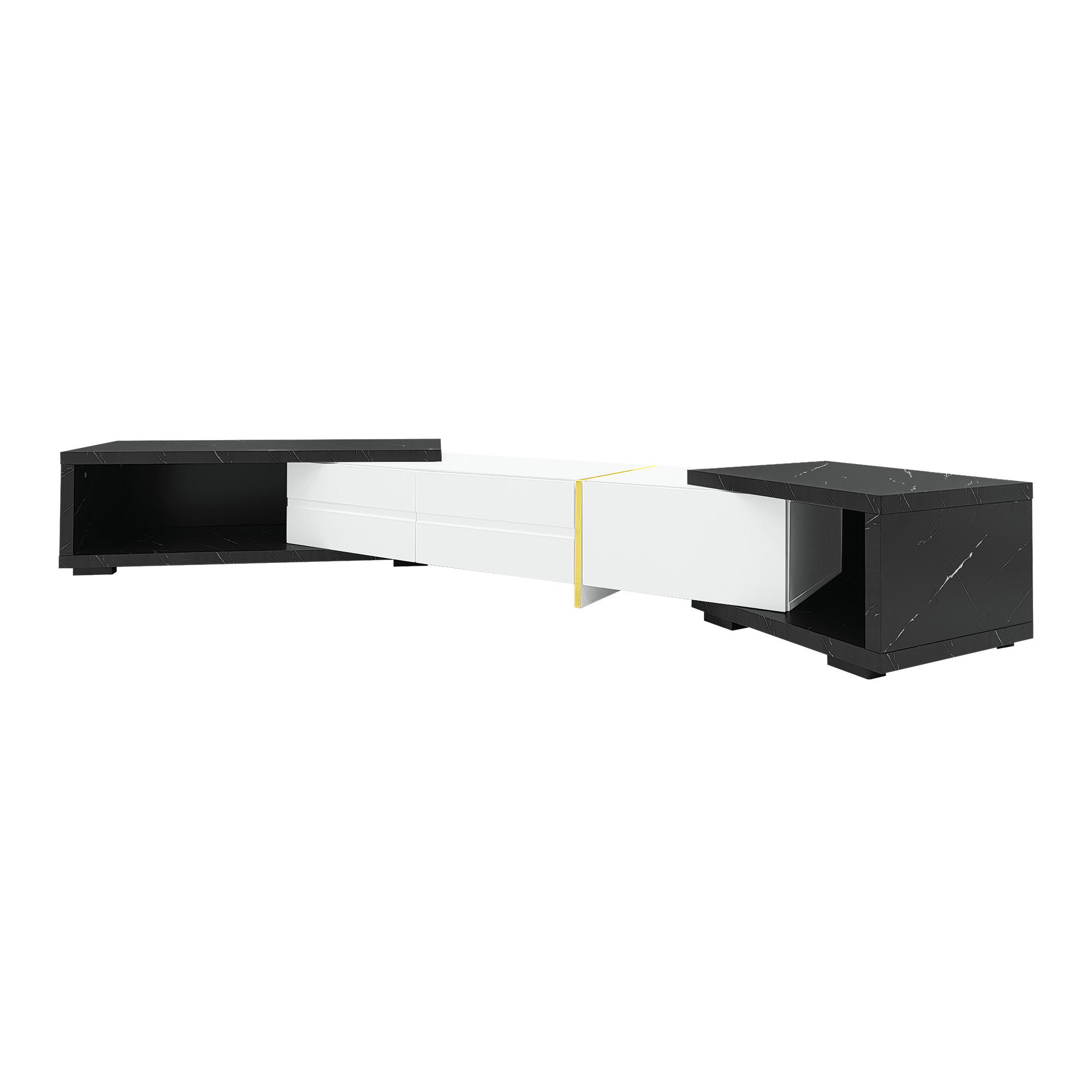 TV Lowboard ausziehbar 140-260 cm, drehbar, Marmoroptik Weiß - Weiß, Holz (140/30/40cm)