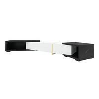 TV Lowboard ausziehbar 140-260 cm, drehbar, Marmoroptik Weiß - Weiß, Holz (140/30/40cm)