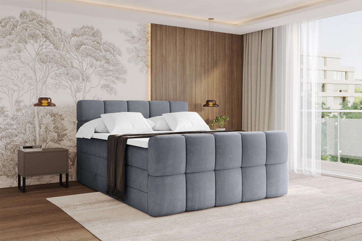 BOXBETT mit Matratze H3/H4 - FAMA-Z KING - 200x200 cm Grau Casablanca - Grau, Holzwerkstoff (200/200cm) - ALTDECOR
