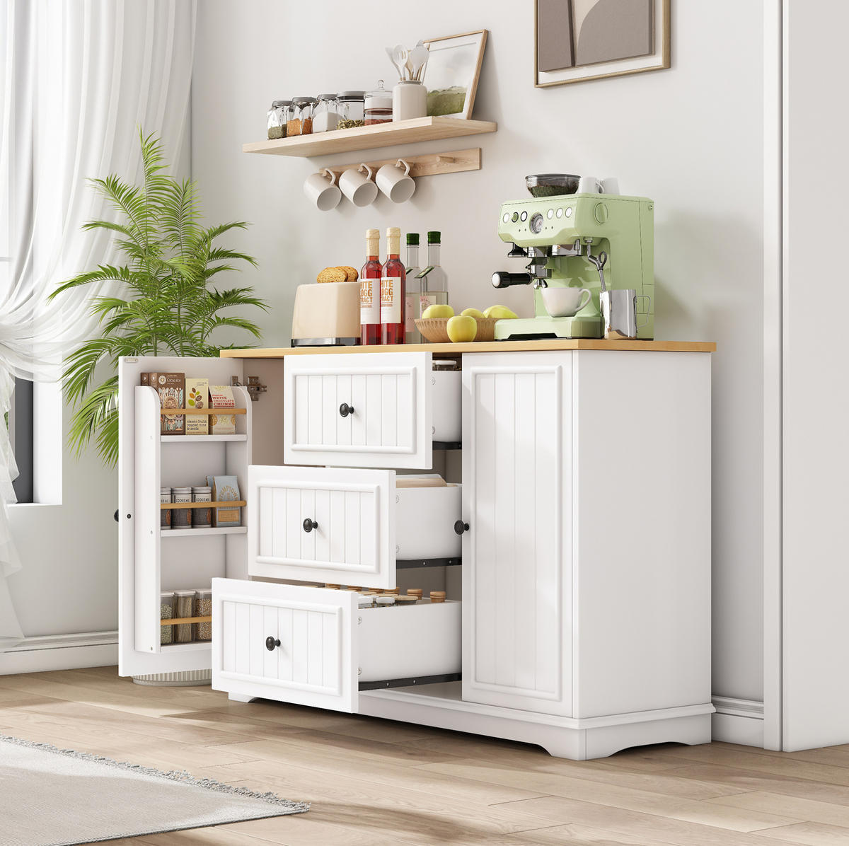 SIDEBOARD mit 3 Schubladen 126 x 40 x 86 cm MDF White 2-türig - Weiß, Holzwerkstoff (126/86/40cm) - Meubliv