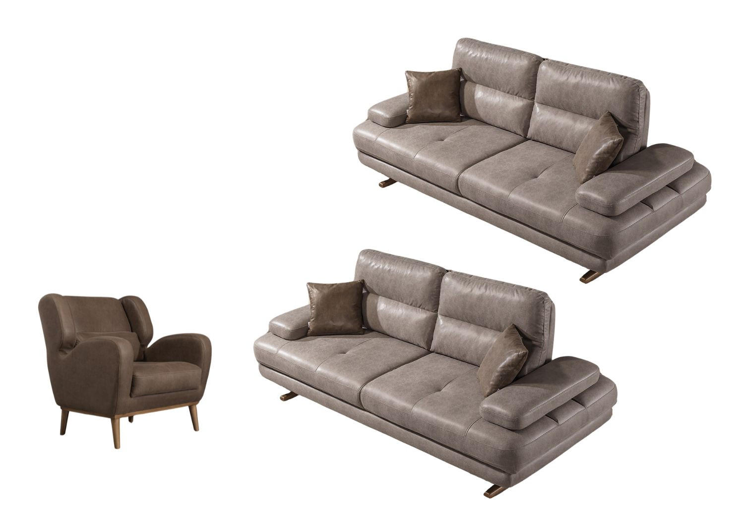 SITZGARNITUR Energy Grau-Seidengrau Stellvariante:3+3+1 - Braun, Holz (235/90/105cm) - Villa Möbel