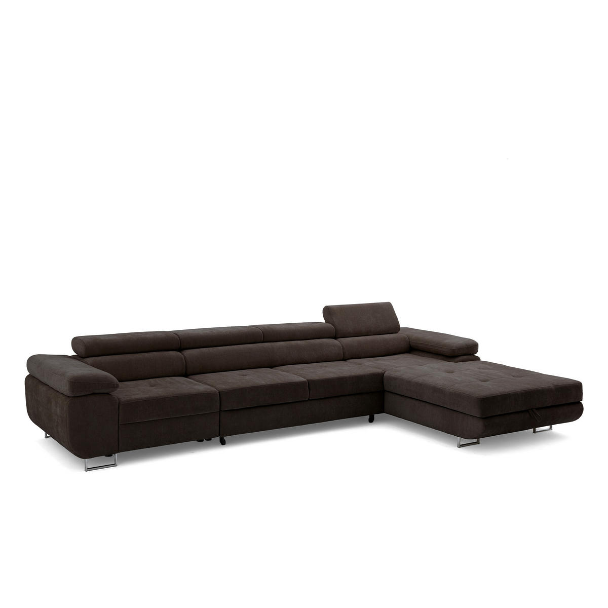 ECKSOFA ALONZO MAXI Rechts mit Schlaffunktion 125x195 Chenille Dunkelbraun - Chromfarben/Dunkelbraun, Holz/Textil (350/203cm) - Muffo