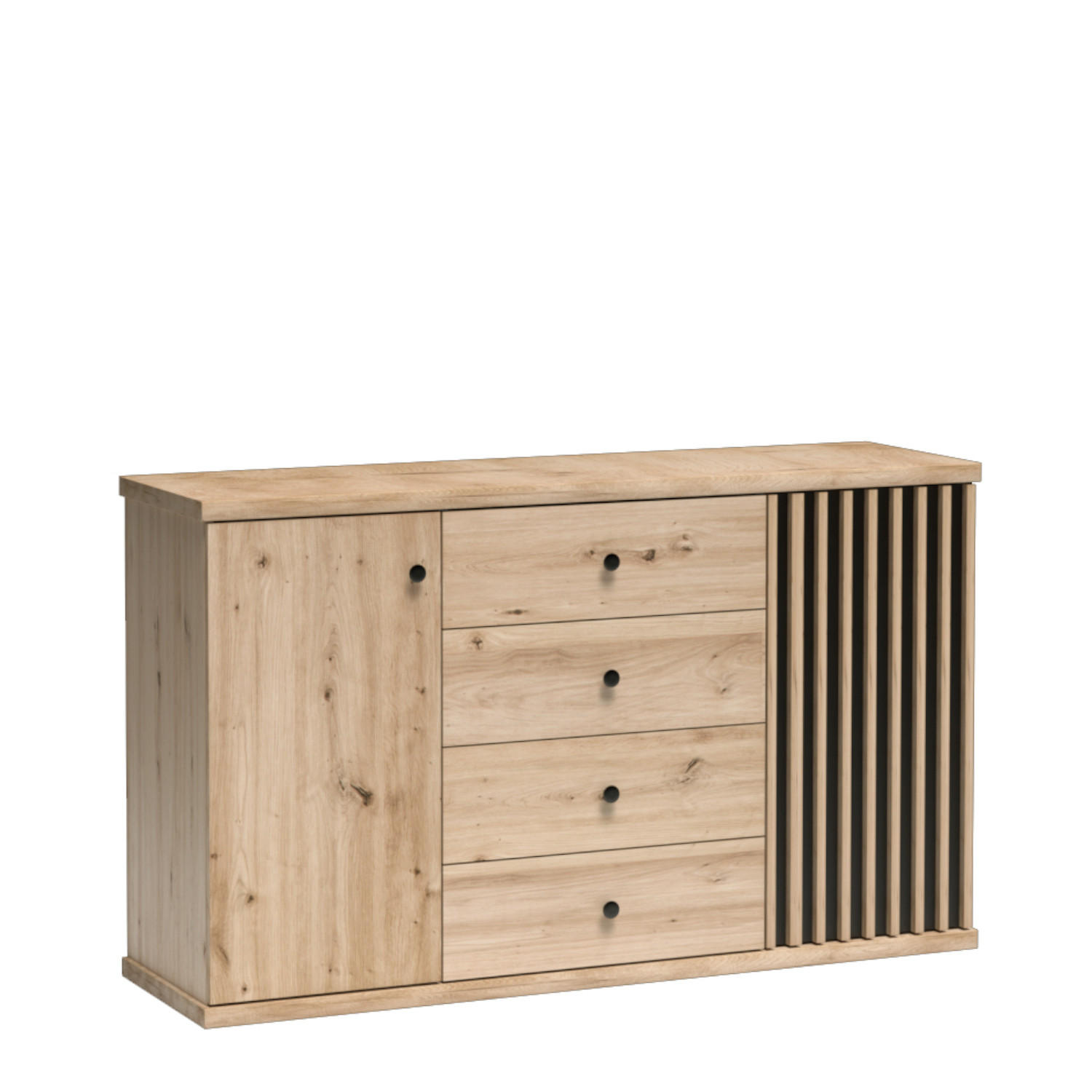 SIDEBOARD NAKUSP C4 Lamellen Eiche Artisan - Schwarz/Eiche Artisan, Glas/Holzwerkstoff (143/86/41cm) - Komodee