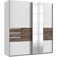 SCHWEBETÜRENSCHRANK Bamberg in Weiß mit Eiche Flagstaff 180 x 198 x 65 cm BxHxT – Kleiderschrank mit Spiegel - Weiß, Holzwerkstoff (80/200/120cm)