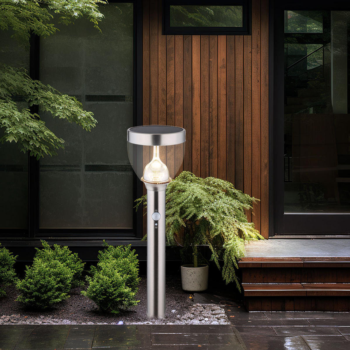 LED AUSSENLEUCHTE Solar Grau 2er Set - Silberfarben, Metall (15/15/55cm) - Globo Lighting