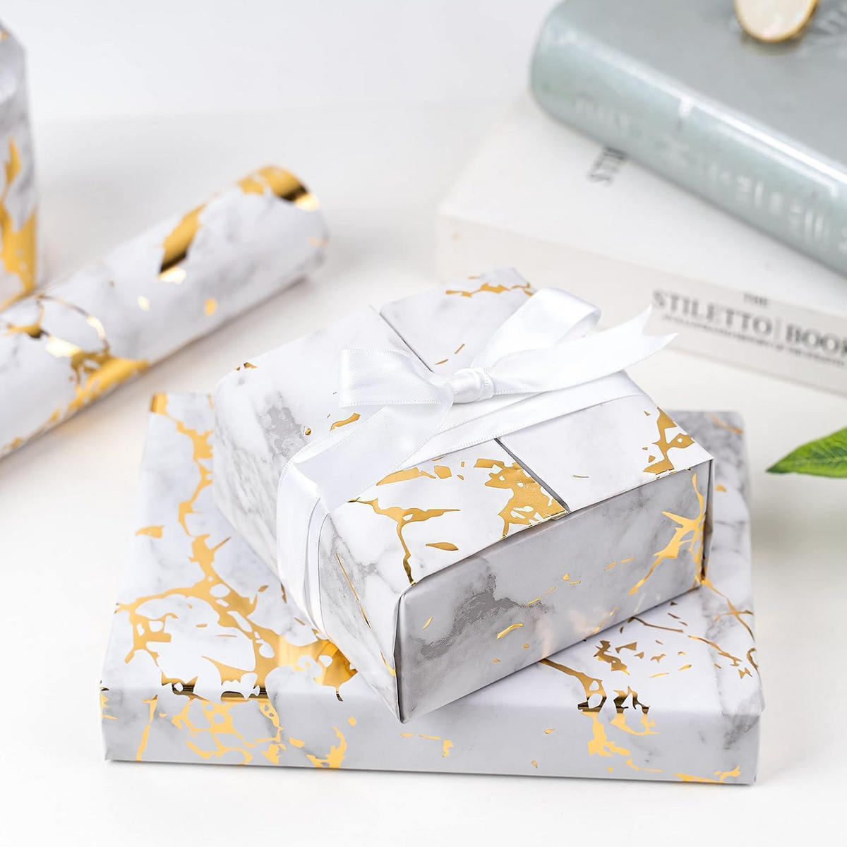 GESCHENKPAPIERROLLE Marmor mit Goldfolie 43,2 cm x 10 m - Multicolor, Papier (4/44/4cm)