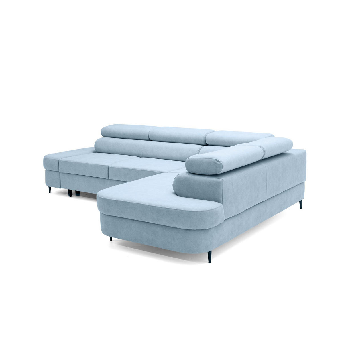 ECKSOFA PRIAM L Rechts mit Schlaffunktion 125x195 Velours Hellblau - Schwarz/Hellblau, Holz/Textil (203/275cm) - Muffo