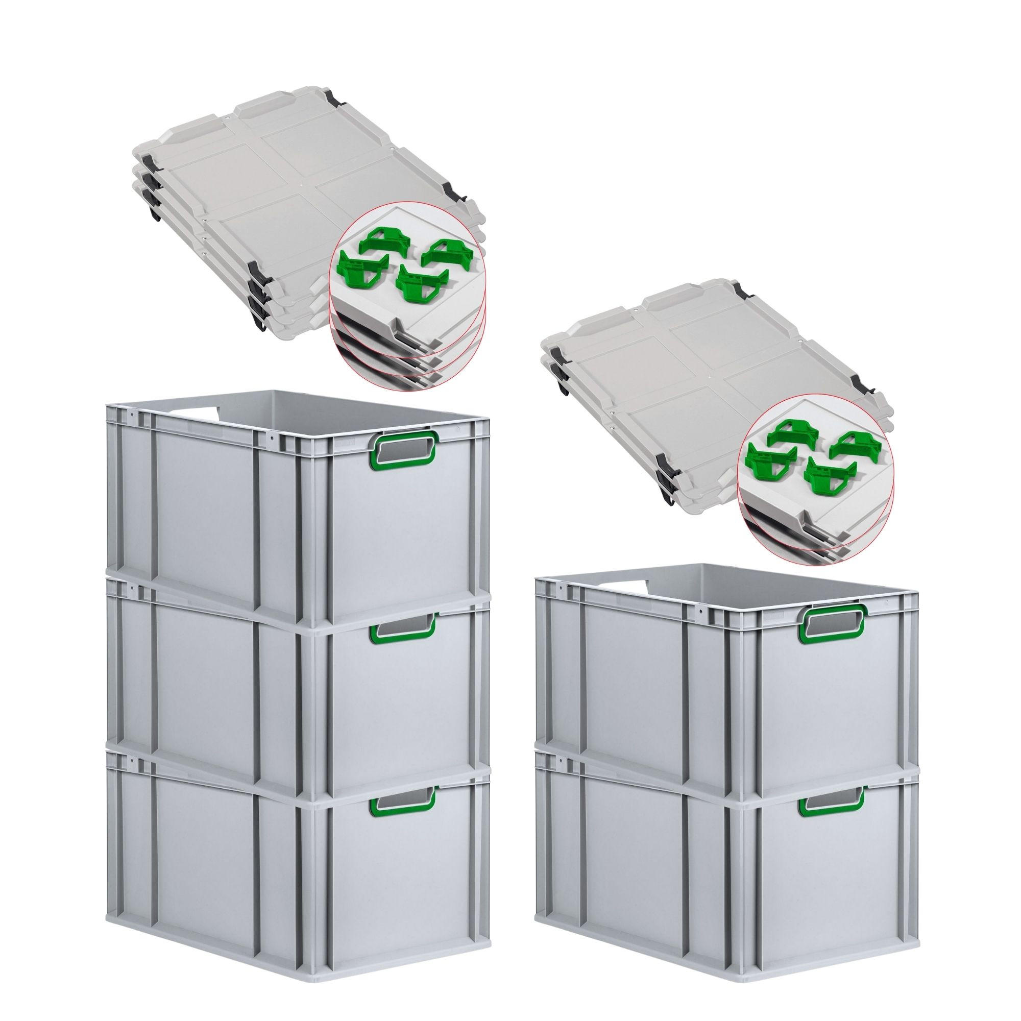EUROBOX 5x Nextgen Color Mit Auflagedeckel 32x40x60cm Griffe Grün Offen - Grün, Kunststoff (40/32/60cm) - PROREGAL