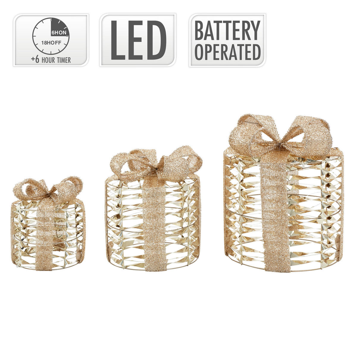 LED-LICHTDEKORATION 3er-Set - Goldfarben, Metall (25/30/25cm) - Home Styling Collection