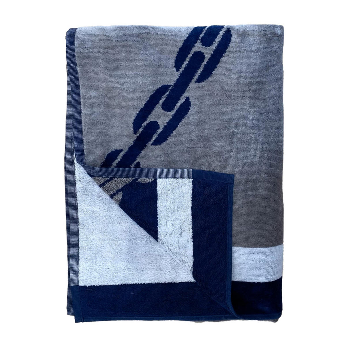 STRANDTUCH Frottee Samt Jacquard Grau 100x175 470g/m² - Yacht Club - Grau, Textil (95/175cm) - LE COMPTOIR DE LA PLAGE