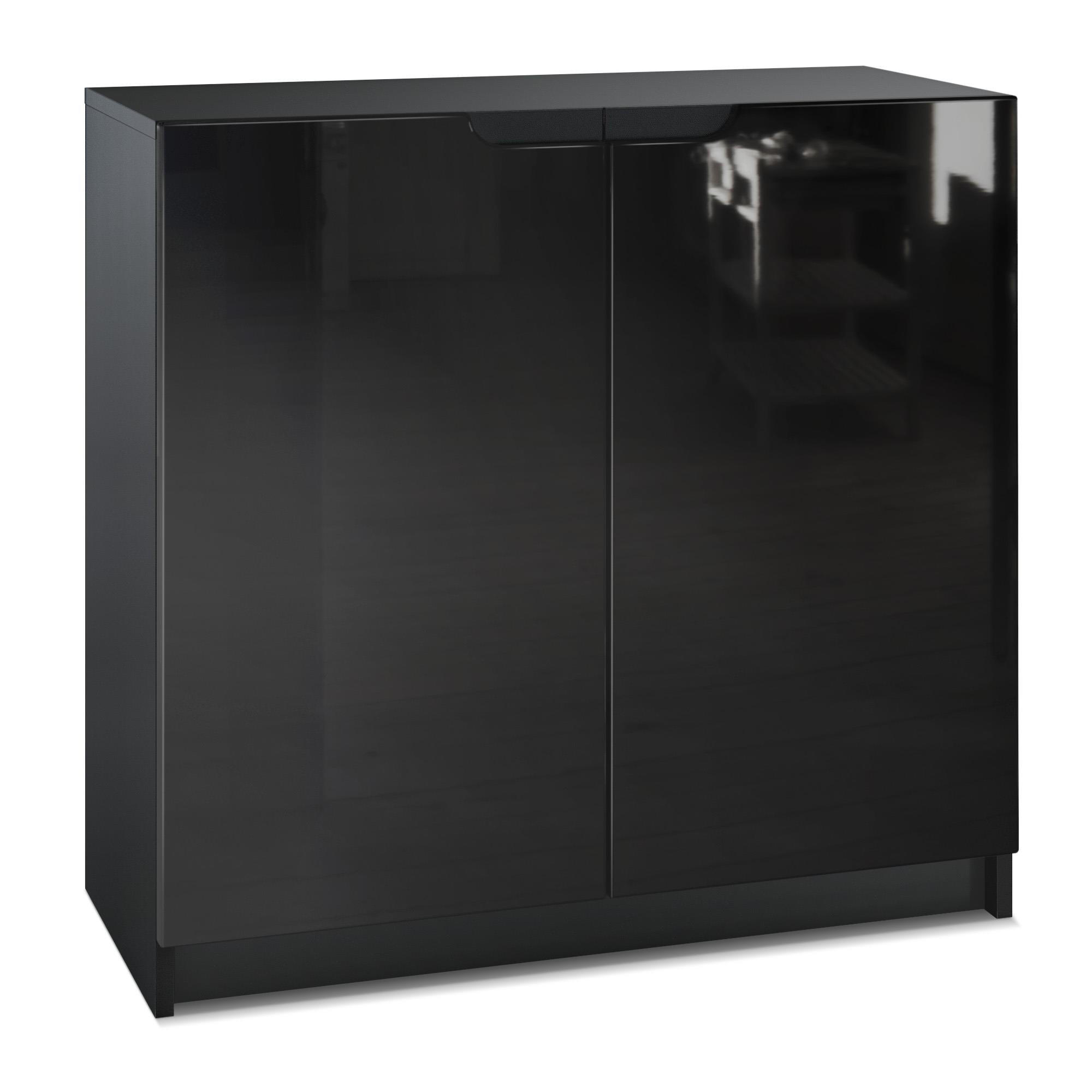 KOMMODE Logan Fronten in Schwarz Hochglanz - Schwarz Hochglanz, Holzwerkstoff (82/78/37cm) - Vladon